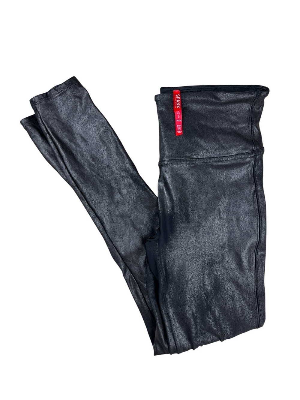 SPANX Shape Leggings Medium Petite Tall Black Faux Leather Core Compression
